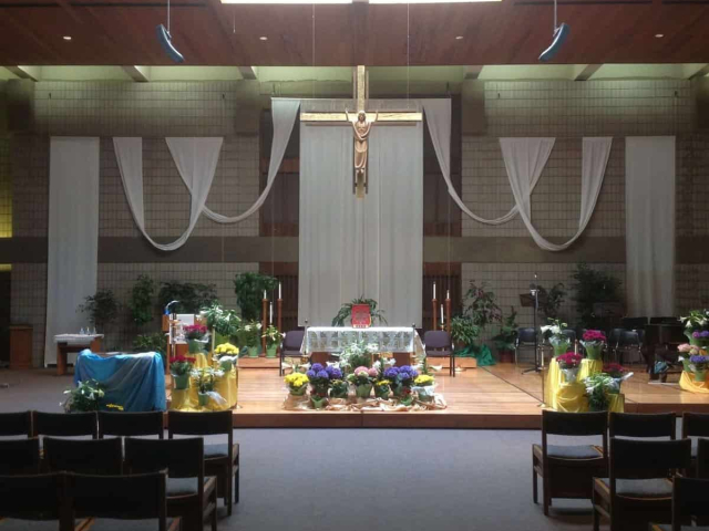 Easter environment, flowers, church interior