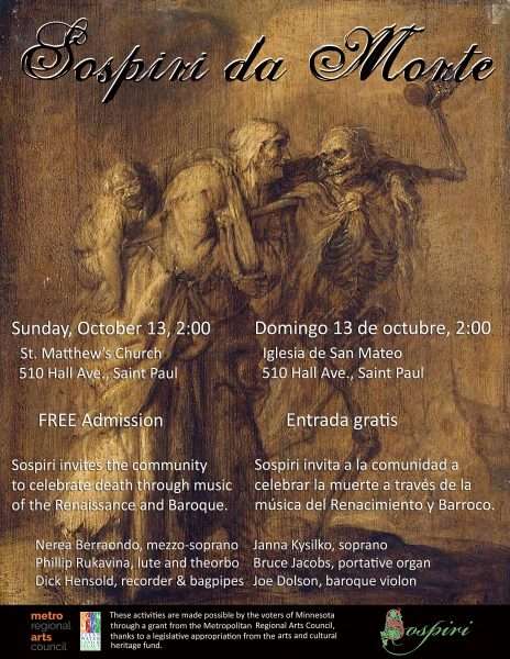 Poster for Sospiri da Morte, A Concert of Baroque Music at the Church of St. Matthew, 10/13/2019