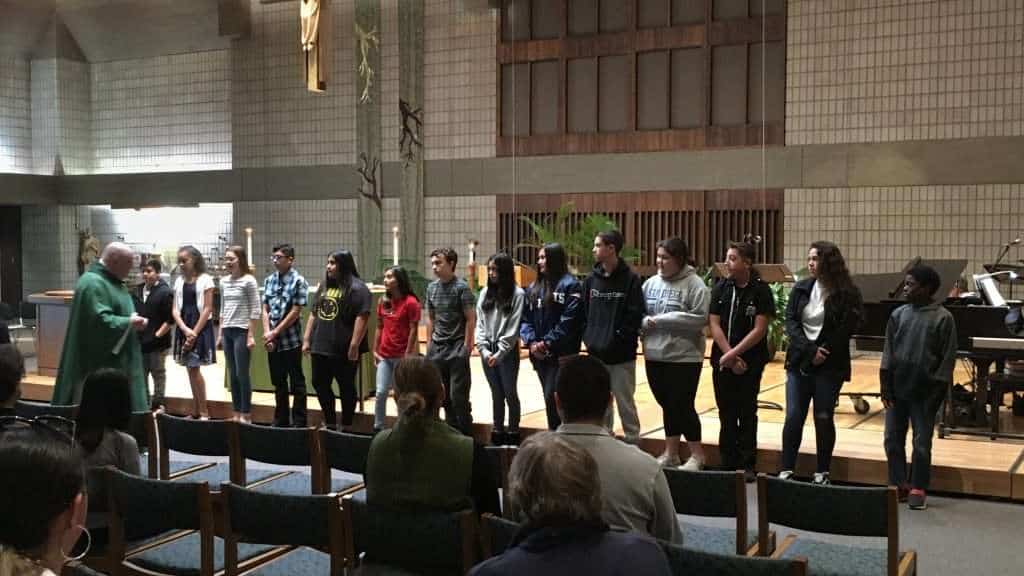 Confirmation candidates were presented to the parish at 4:15 Mass on Saturday, October 24.  Afterwards, there was a potluck supper for candidates, their families and the parish. These young people will be confirmed in late March, 2020.