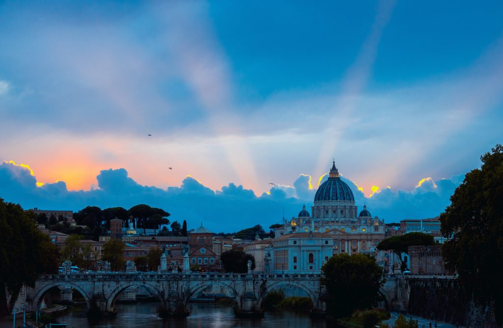 St. Peter's Basilica in Vatican with Sunset Clouds