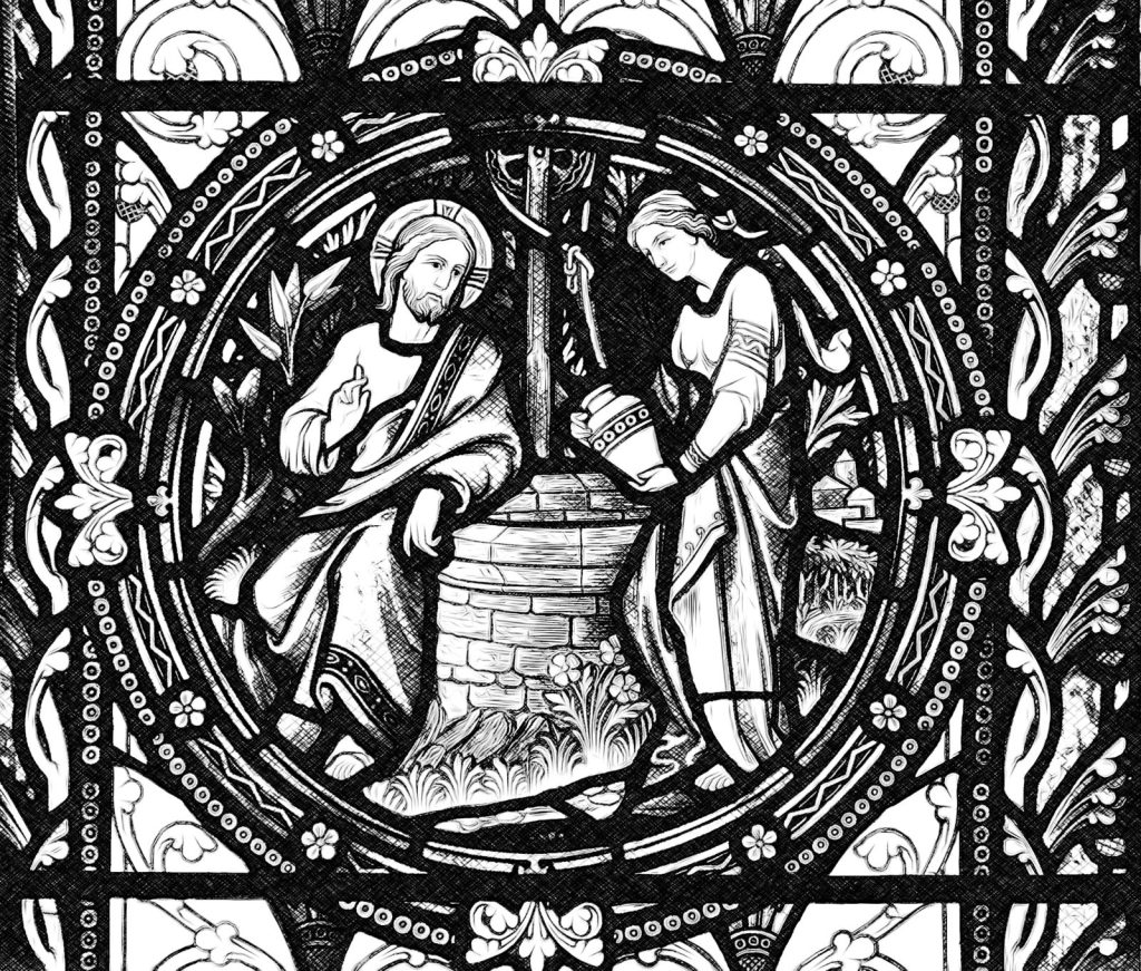 The Samaritan woman at the well is a figure from the Gospel of John, in John 4:4–26. In Eastern Orthodox and Eastern Catholic traditions, she is venerated as a saint with the name Photine (Φωτεινή), meaning "luminous [one]".