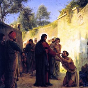 Healing of the Blind Man by Jesus Christ. Painting by Carl Bloch.