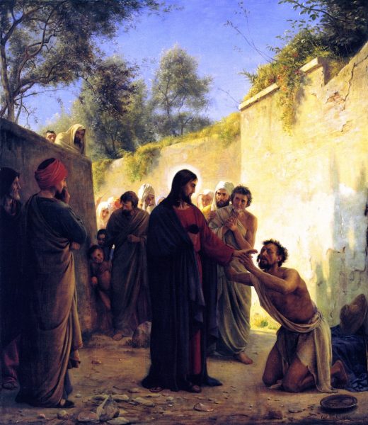 Healing of the Blind Man by Jesus Christ. Painting by Carl Bloch.