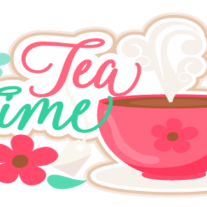 Illustration of a tea cup with a flower and the words Tea Time